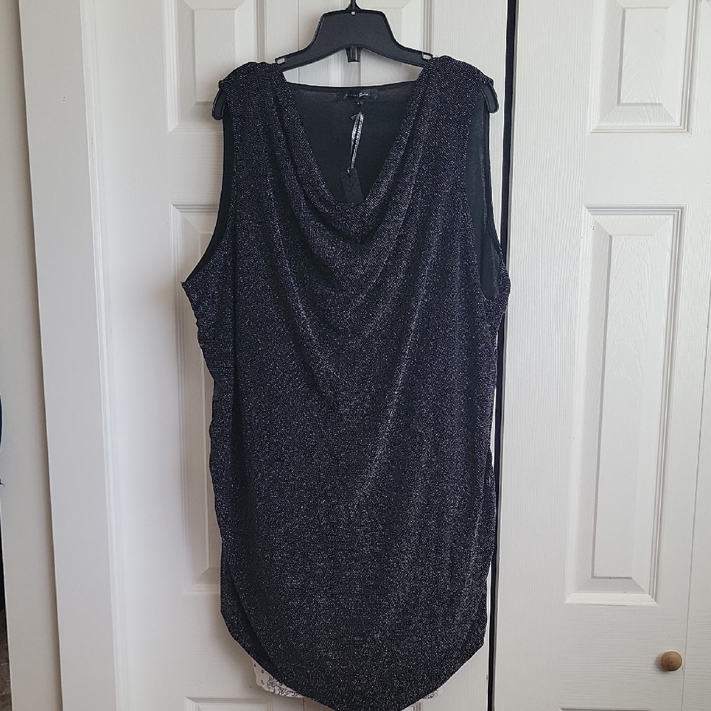 Sparkly Black Cowlneck  Sleeveless Top